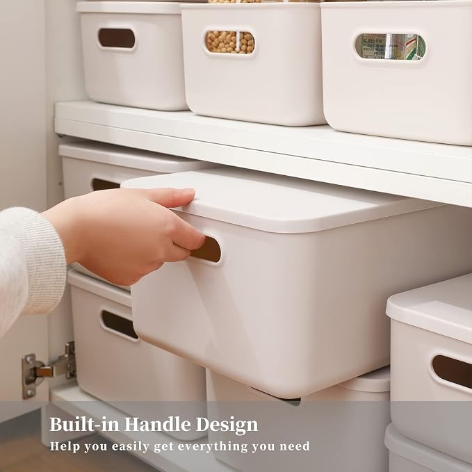 Plastic Storage Baskets With Lid Organizing Container Lidded Knit Storage - Image 3