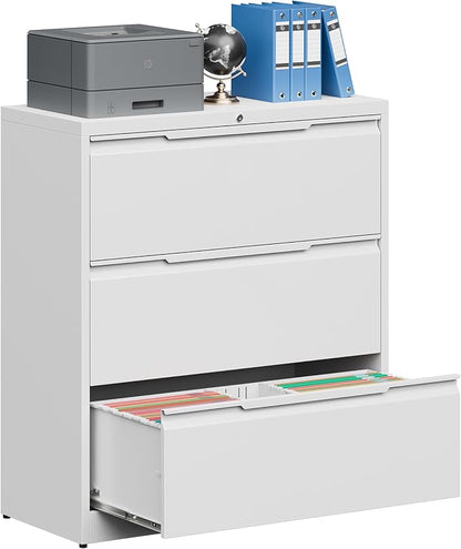 Filing Cabinet with Lock, Lateral File Cabinets 3 Drawer Metal Wide Filing by Kooyon