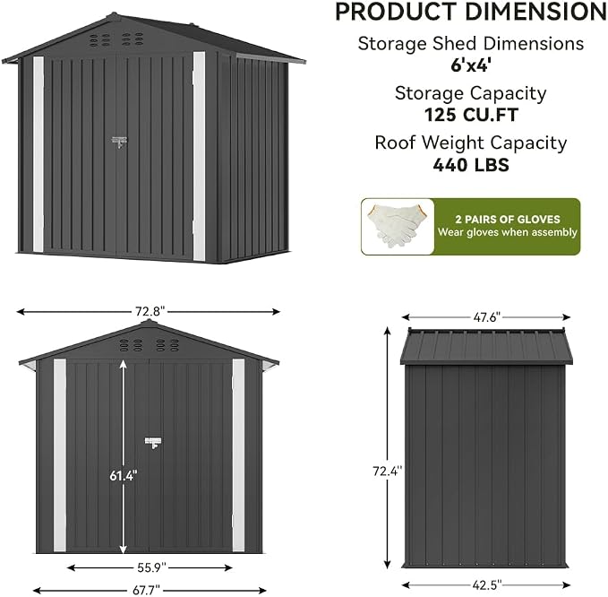 COMHOMA Outdoor Storage Shed Metal Garden Tool House Lockable | Sloping Roof - Image 7
