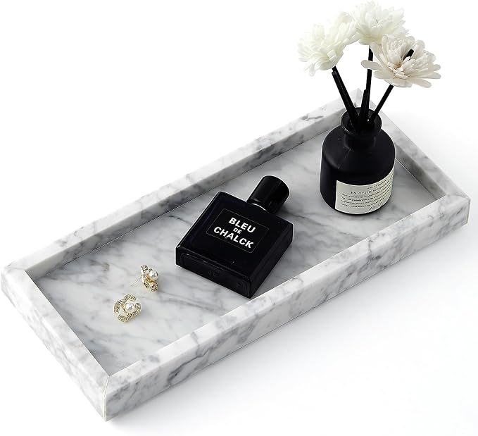 Real Natural Small Marble Tray for Bathroom, Kitchen and Desktop, Rectangle by Zilukar