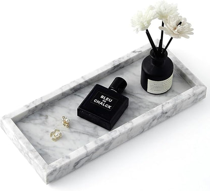 Real Natural Small Marble Tray for Bathroom, Kitchen and Desktop, Rectangle by Zilukar