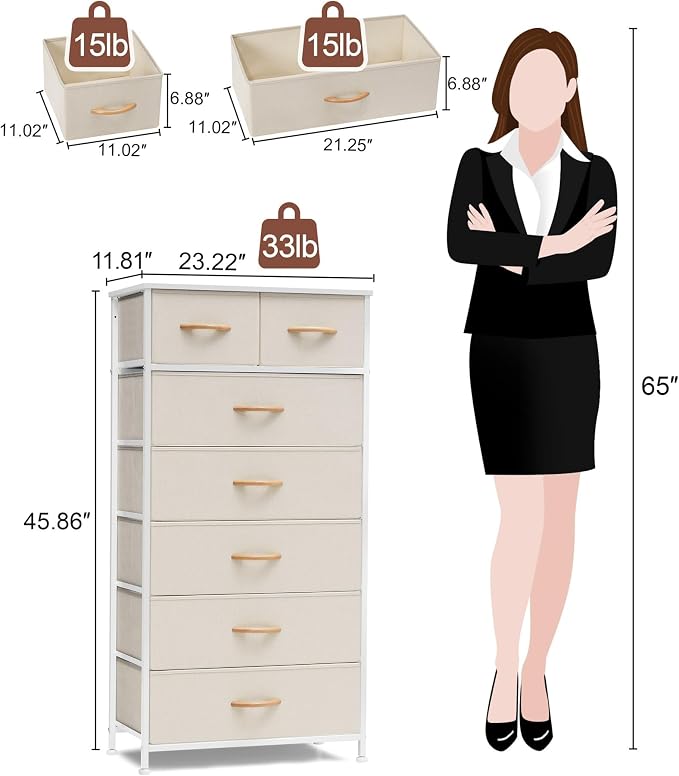 Fabric Dresser with 7 Drawers, Vertical Storage Tower | Sturdy Steel Frame - Image 3