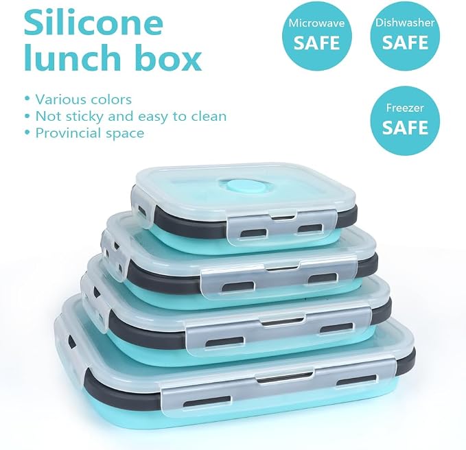 Set of 4 Collapsible Foldable Silicone Food Storage Containers, Ktichen - Image 5