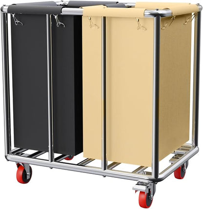 Commercial Laundry Cart with Wheels, 400L 2-Section Large Lanudry Hamper with by frides