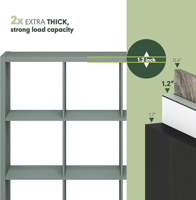 Furinno Cubicle 9-Cube Book Shelf, Extra Thick Frame Bookshelf, Sage Green | - Image 5