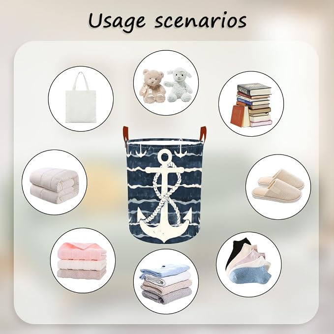 Laundry Baskets 15.7x19.7 Inch Large Nautical Anchor Design Collapsible Laundry - Image 4