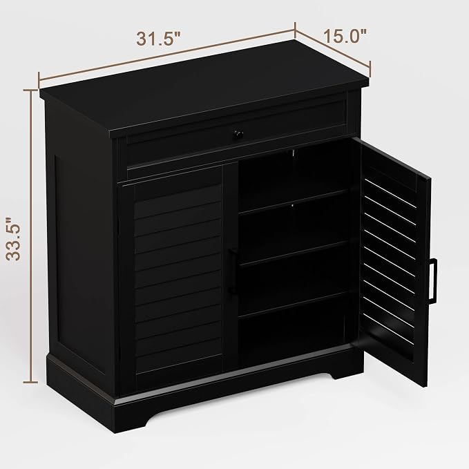 ChooChoo Shoe Cabinet with Doors, 4-Tier Shoe Storage Cabinet with Drawer and - Image 2