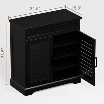 ChooChoo Shoe Cabinet with Doors, 4-Tier Shoe Storage Cabinet with Drawer and - Image 2