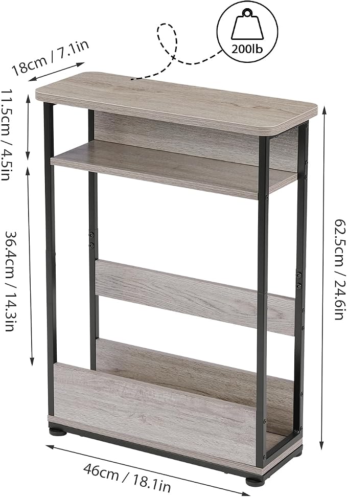 Vintage Narrow Side Table with Storage Shelf, 3 Tier Slim End Table Modern Sofa - Image 3