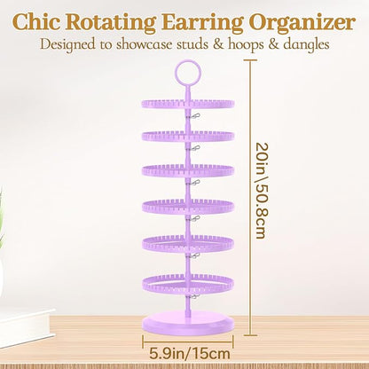 MODOWEY Rotating Earring Holder Organizer Adjustable Display, 6 Tier Purple | - Image 4