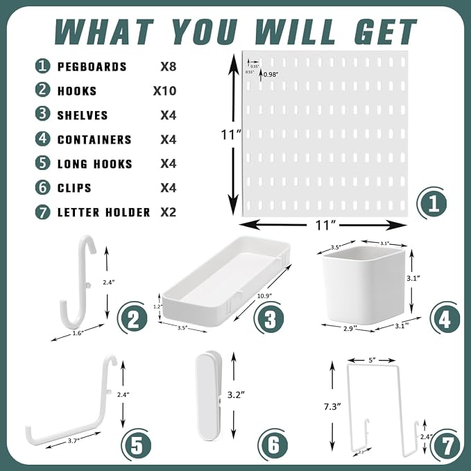 Pegboard Combination Kit, 25.2" x 50.4" Wall Mounted Storage Set - Image 4
