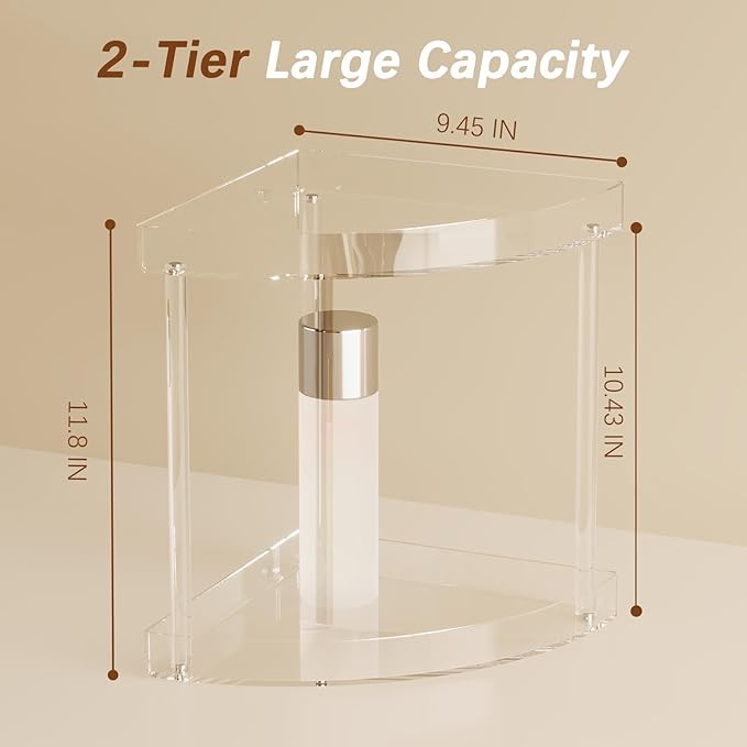 Bathroom Counter Organizer Countertop 2 Tier Storage Acrylic Corner Makeup - Image 2