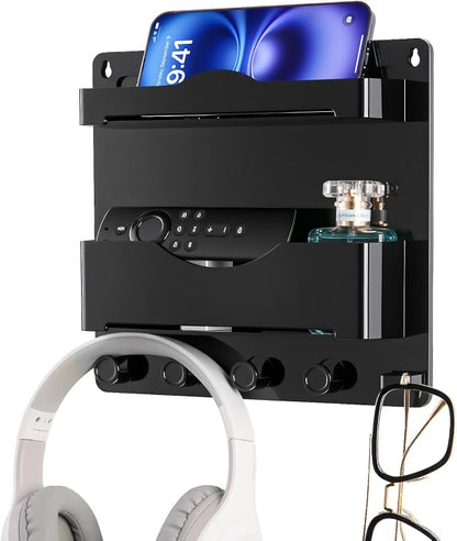 Bedside Wall Shelf with Glasses Hooks ，Adhesive Bedside Organizer Wall Mount by JUMEIHUI