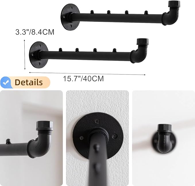Industrial Wall Pipe Clothes Bar - Image 3