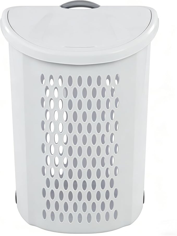 White Lalaundry Basket with Wheels and Lid, Portable Laundry Basket, Durable - Image 3