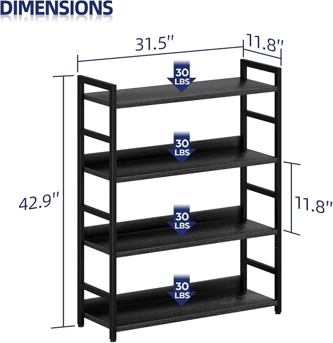 NUMENN Wide Bookshelf, 4 Tier Freestanding Shelving Unit, Falling Prevention - Image 3