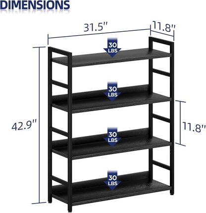 NUMENN Wide Bookshelf, 4 Tier Freestanding Shelving Unit, Falling Prevention - Image 3