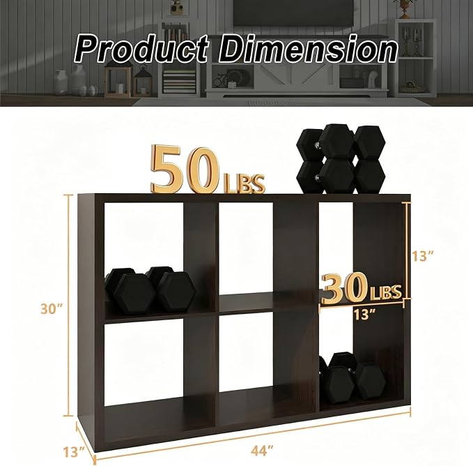 6 Cube Storage Organizer Shelf, Chocolate Color 13in | 2026 Wooden Thick Frame - Image 3