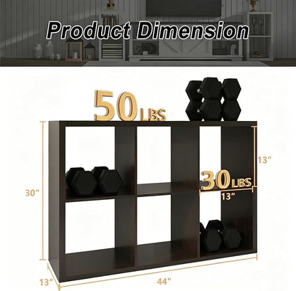 6 Cube Storage Organizer Shelf, Chocolate Color 13in | 2026 Wooden Thick Frame - Image 3