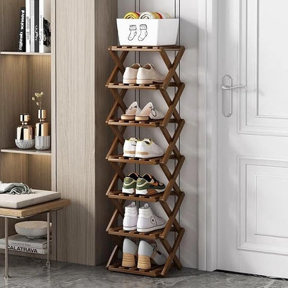 7 Tier Foldable Shoe Rack, Bamboo Vertical Shoe Organizer Tall by XZXWZX