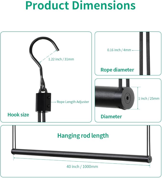 BaiNong Adjustable Closet Hanging Rod 40" Black Closet Rod Extender | Heavy - Image 4