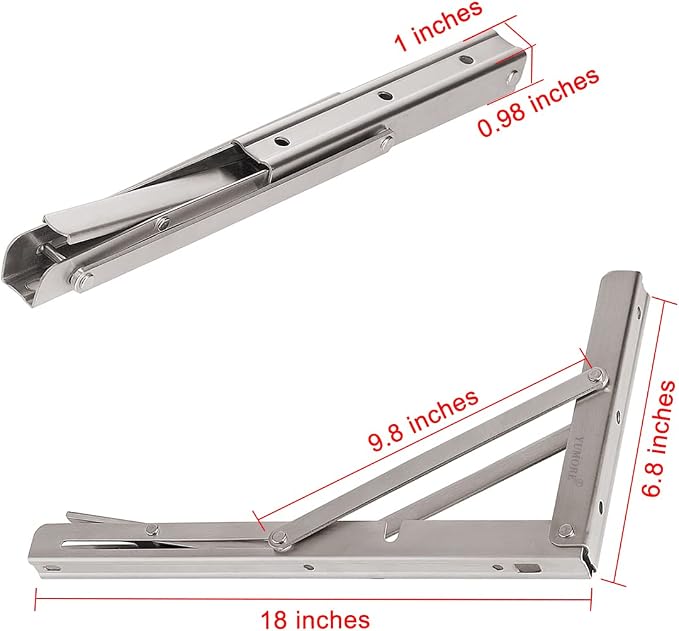 YUMORE Folding Shelf Bracket 18", Heavy Duty Stainless Steel Collapsible - Image 7