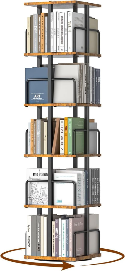 5-Tier Rotating Bookshelf, 360° Spinning Corner Bookcase by Nylaira