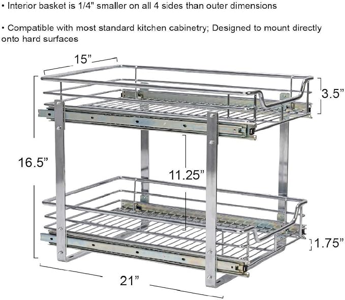 Household Essentials Chrome-Plated Steel Dual-Tier Slide-Out Organizer - Image 4