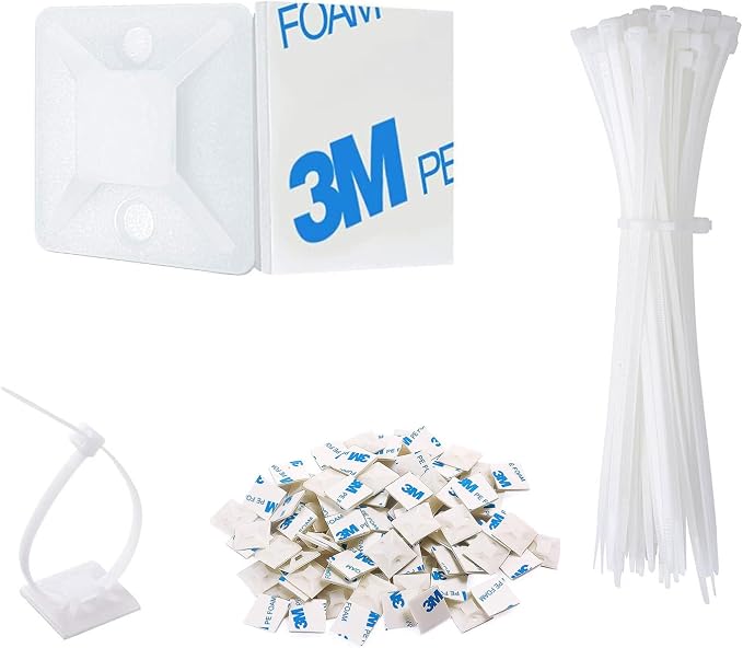 Strong Back-Glue Self Adhesive Cable Zip Tie Mounts Kit by ALLWIN