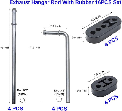 16PCS Rubber Exhaust Hanger Rod Set Heavy Duty 3/8" Rod 90°7.6" Long + Straight - Image 2