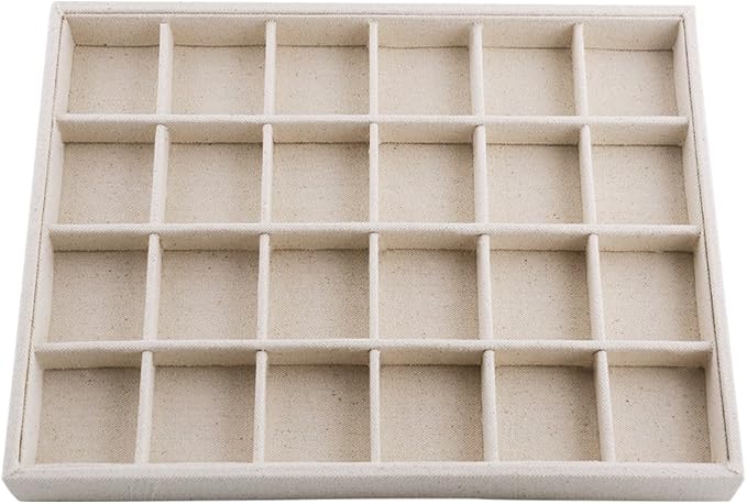 Oirlv Stackable Linen Jewelry Tray Adjustable 24 Grid Jewelry Storage Case by Oirlv