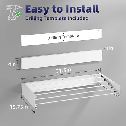 ZMBESUP Wall Mounted Clothes Drying Rack, 31.5" Foldable Collapsible Laundry - Image 2