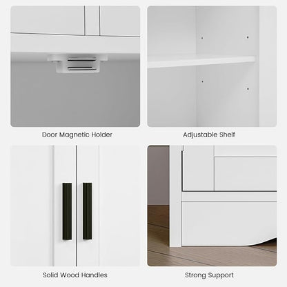 Iwell Bathroom Cabinet with Doors and Drawers, Freestanding Bathroom Storage - Image 8