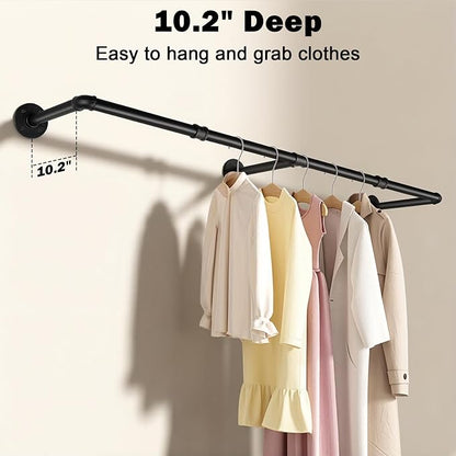 Industrial Pipe Clothes Rack, 50 In Heavy Duty Wall Mounted Garment Rack - Image 3