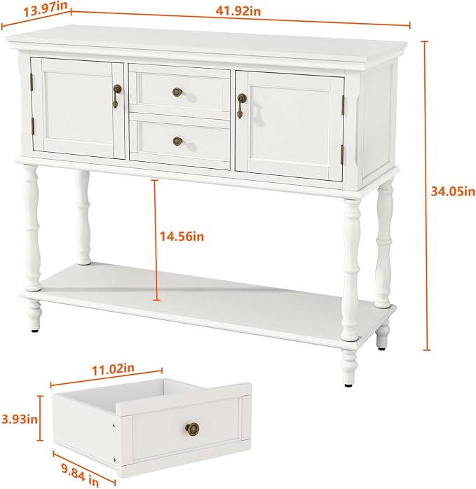 ARTPOWER Console Table with 2 Drawers, Retro Entryway Table with 2 Door - Image 2