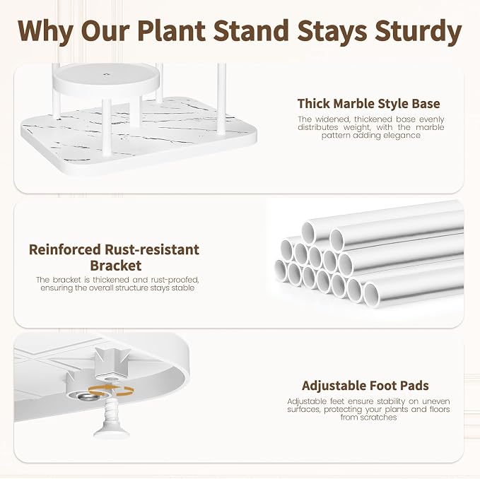 LASZOLA 5 Tier Tall White Plant Stand Rack Indoor Outdoor House, Heavy Duty - Image 3