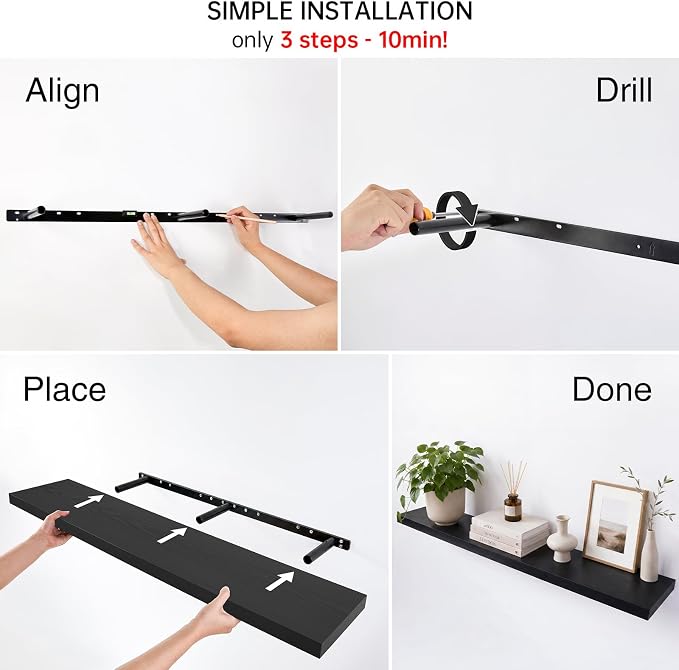 BAYKA Floating Shelves, 47.2 inches Long Heavy Duty Wall Mounted Rustic Wood - Image 7