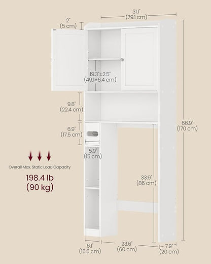 VASAGLE Over the Toilet Storage Cabinet, Adjustable Shelves, Space-Saving | - Image 3