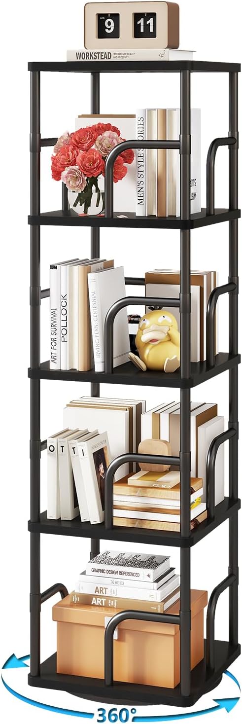 IBUYKE 5 Tier Rotating Bookshelf, Square Bookcases by IBUYKE