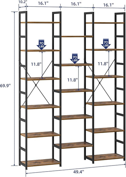 NUMENN Triple Column 6 Tier Bookshelf, Bookcase - Image 3