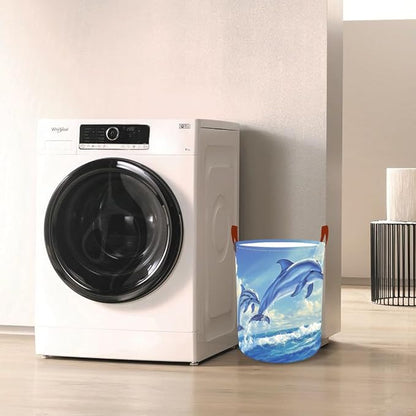 Laundry Baskets 15.7x19.7 Inch Large Dolphin Ocean Design Collapsible Laundry - Image 7