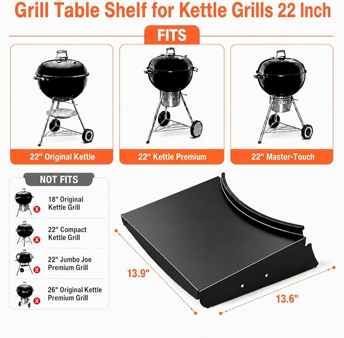 Upgraded Grill Table Shelf for Kettle Grills 22 Inch, Side Table Shelf Replaces - Image 2