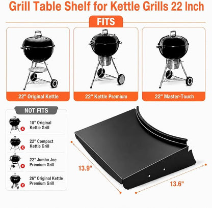 Upgraded Grill Table Shelf for Kettle Grills 22 Inch, Side Table Shelf Replaces - Image 2