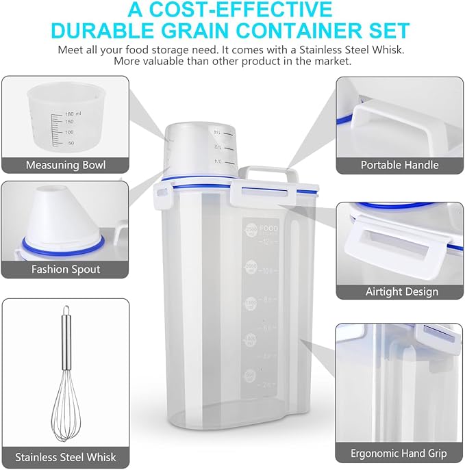 Uppetly Rice Airtight Dry Food Storage Containers, BPA Free Plastic Sealed - Image 3