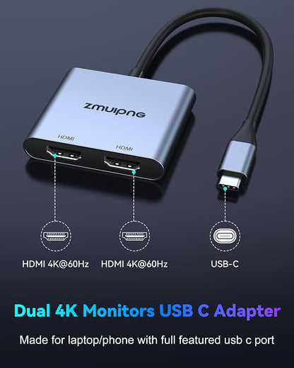 USB C to Dual HDMI Adapter 4K Dual Monitors Adapter USB C Hub - Image 2