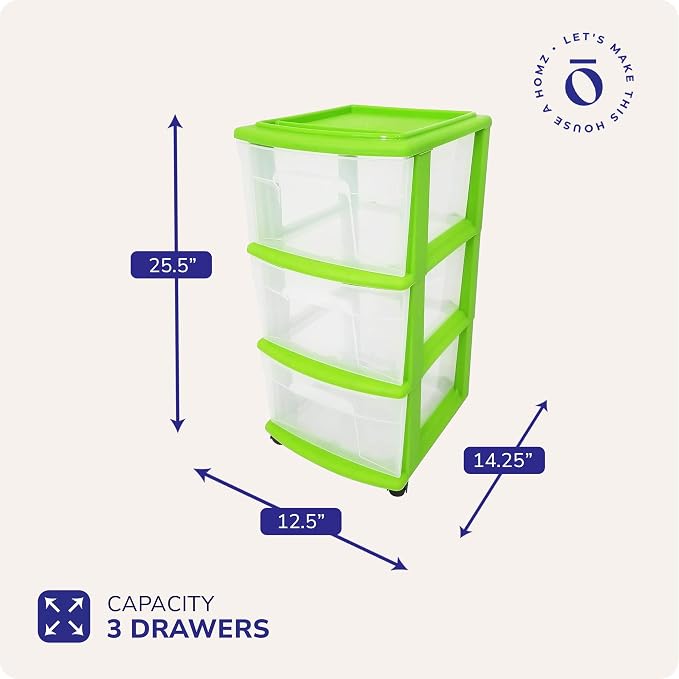 Homz 3 Drawer Plastic Storage and Organizer Cart, Rolling Cabinet - Image 2