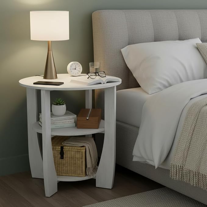 White Round Side Table, 3-Tier End Table - Image 4