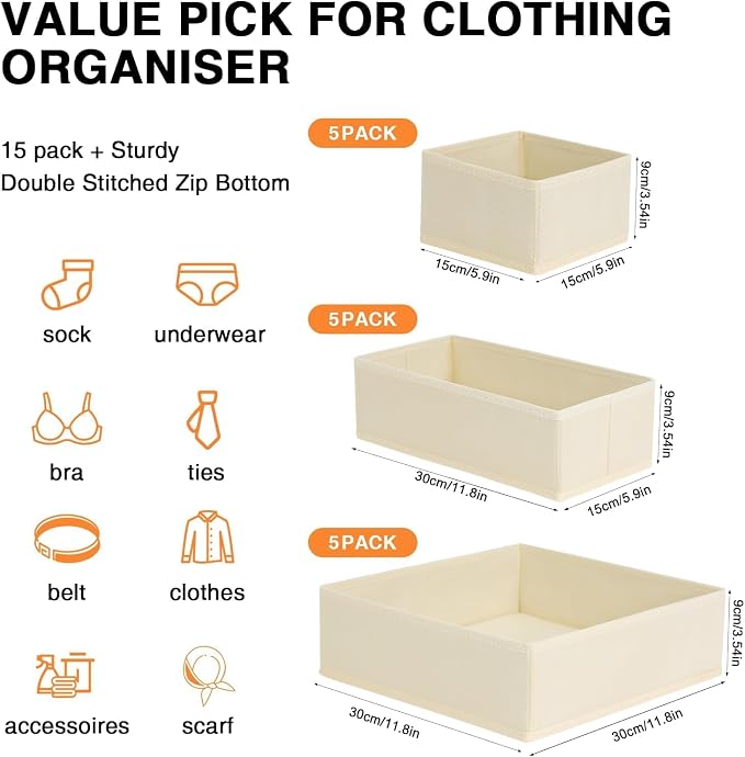 DIMJ Drawer Organizer Clothes, 15 Pack Dresser Organizer, Foldable Closet - Image 2