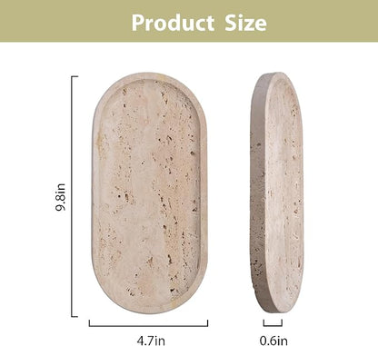 Beige Travertine Vanity Tray | Natural Stone Bathroom Organizer | Perfume & - Image 2