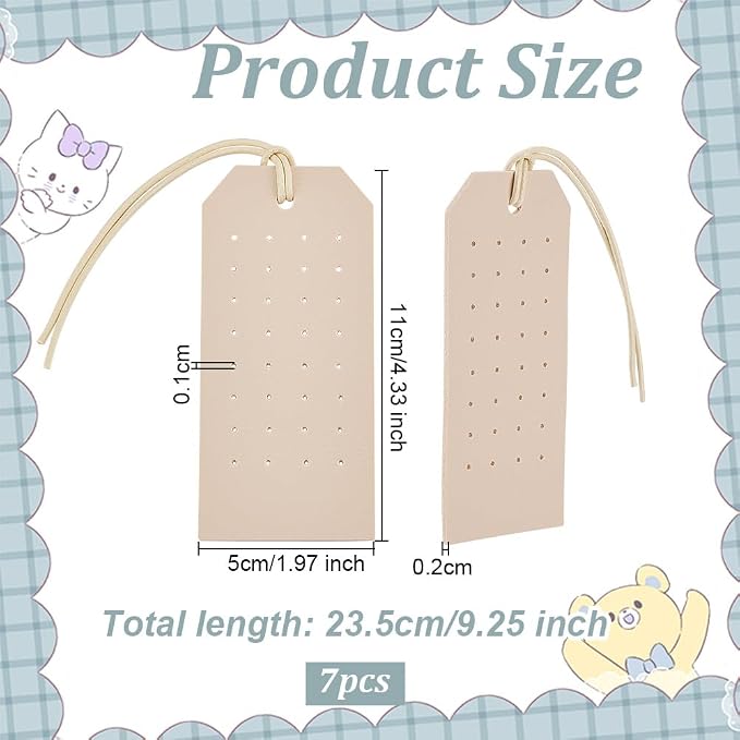 OLYCRAFT 7Pcs Portable Leather Earring Holders Beige Leather Earring Displays - Image 2